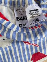 Load image into Gallery viewer, Cotton On baby size 12-18 months blue stripe Santa Christmas one-piece, VGUC
