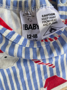 Cotton On baby size 12-18 months blue stripe Santa Christmas one-piece, VGUC