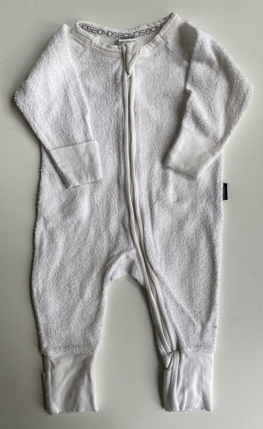 Bonds baby size 0-3 months zippy wondersuit white terry towelling, GUC