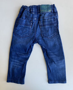 Next baby size 12-18 months blue distressed denim pull on jeans pants, VGUC