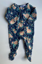 Load image into Gallery viewer, Cotton On baby girl size 0-3 months blue pink floral zip up one-piece, VGUC
