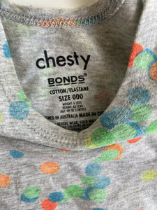 Bonds baby size 0-3 months grey confetti coloured spot tank top, VGUC