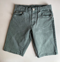 Load image into Gallery viewer, Zara kids size 11-12 years faded green denim adjustable waist shorts, VGUC
