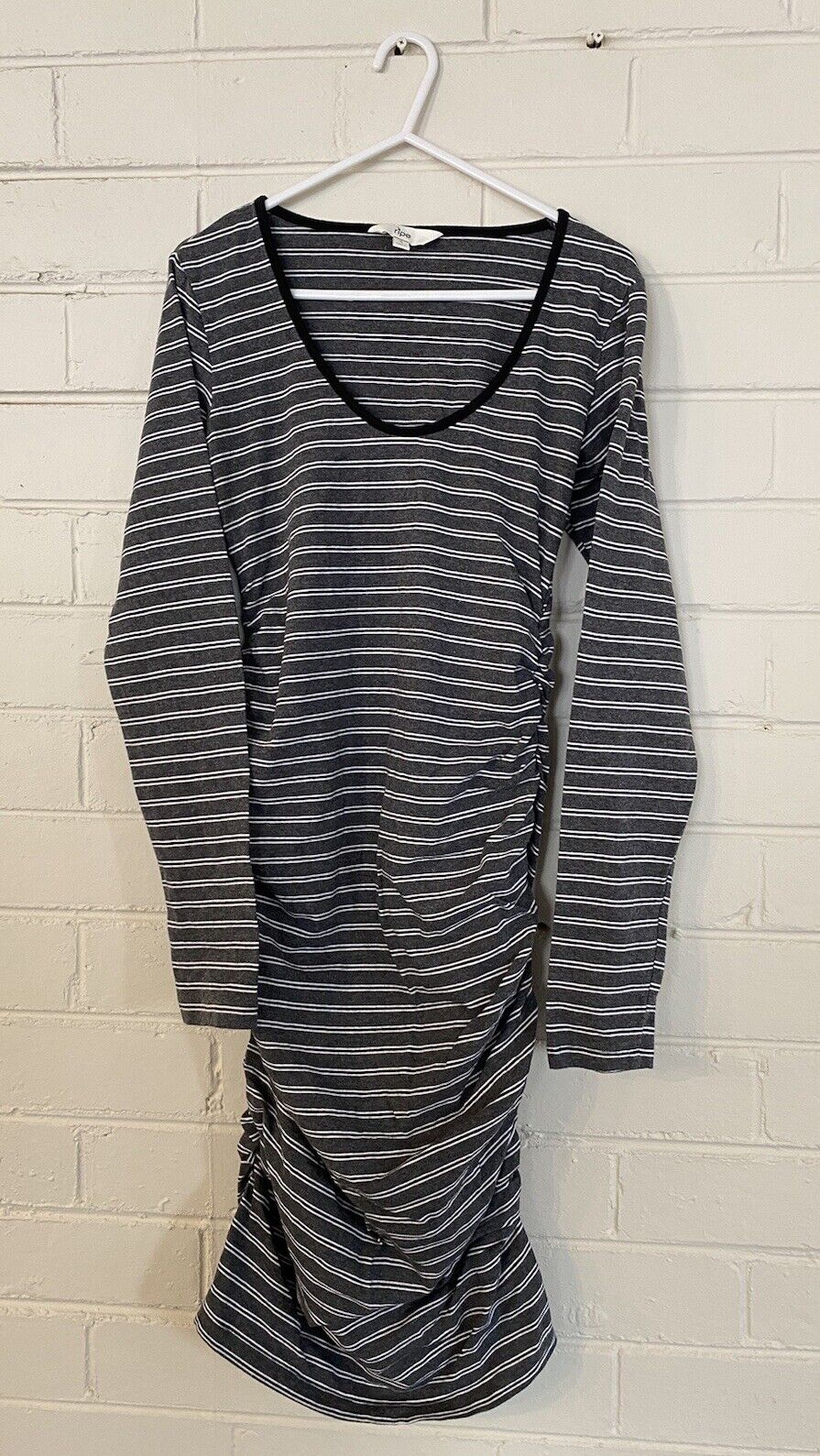 Ripe women's size S maternity grey black stripe long sleeve dress, VGUC