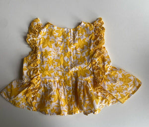 Seed baby girl size 18-24 months yellow white floral blouse top, VGUC