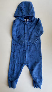 Carter's baby boy size 6-9 months blue dinosaurs hooded one-piece, VGUC