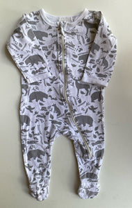 Wilson & Frenchy baby size 3-6 months white grey woodland animal one-piece, VGUC