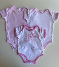 Load image into Gallery viewer, Target baby girl size 0-3 months x3 pink white bodysuit tops, VGUC
