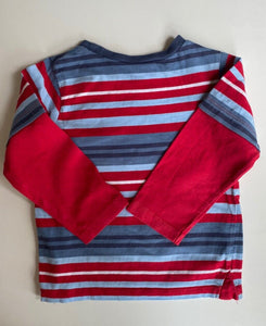 Sprout kids toddler size 2 red blue stripe long sleeve top t-shirt truck, VGUC