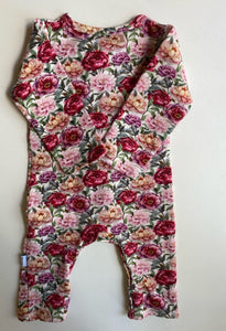 Daisy & Moose baby girl size 3-6 months pink floral belted one-piece, VGUC