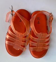 Load image into Gallery viewer, Anko kids girls size 7 UK/8 US orange jelly sandals shoes buckle, VGUC
