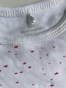 Purebaby baby size 0-3 months white red stars elastic hem one-piece, VGUC