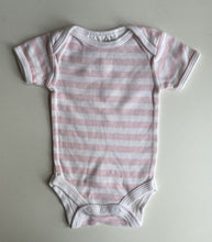 Load image into Gallery viewer, Ollie&#39;s Place baby girl size 0-3 months pink white stripe bodysuit t-shirt, VGUC
