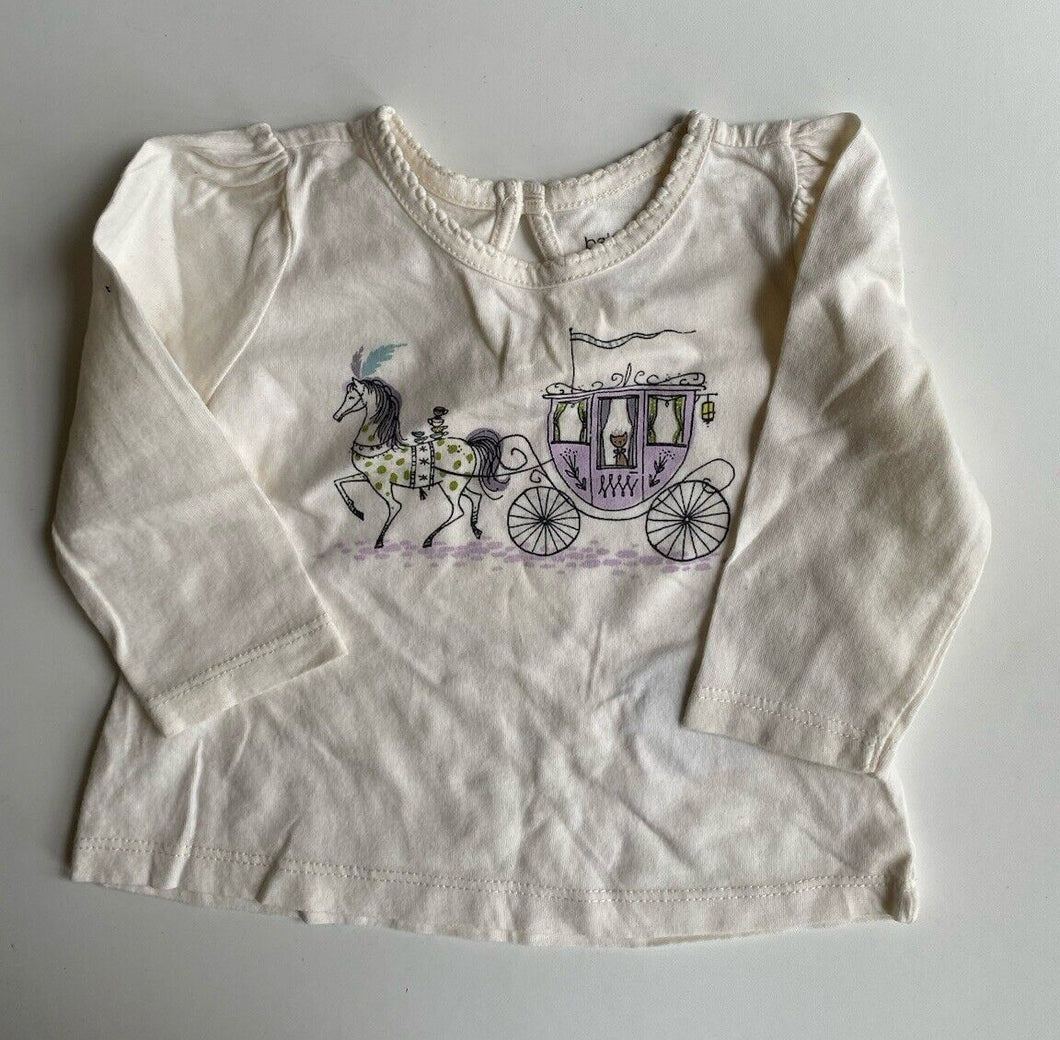 Gap baby girl size 3-6 months white long sleeve top horse carriage, VGUC