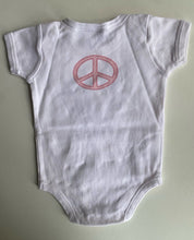 Load image into Gallery viewer, Rock Your Baby baby girl size 3-6 months white t-shirt bodysuit peace, VGUC
