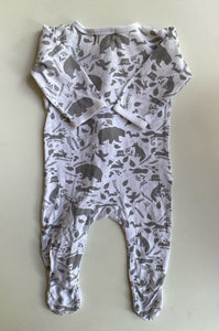 Wilson & Frenchy baby size 3-6 months white grey woodland animal one-piece, VGUC