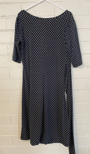 Ripe women's size XS maternity navy blue white spotted belted dress, VGUC