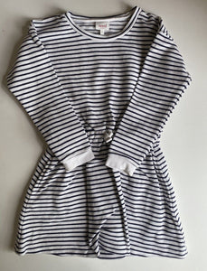 Seed kids girls size 7 navy blue white stripe long sleeve dress, GUC