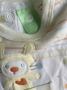 Pumpkin Patch baby size newborn white orange stripe one-piece bunny, VGUC