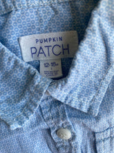 Load image into Gallery viewer, Pumpkin Patch baby boy size 12-18 months blue white spotted shirt, GUC
