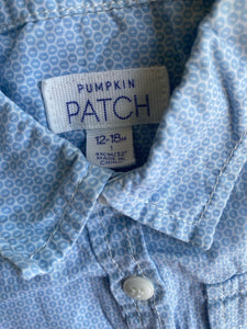 Pumpkin Patch baby boy size 12-18 months blue white spotted shirt, GUC