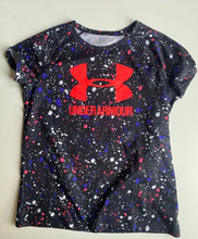 Load image into Gallery viewer, Under Armour kids boys size approx. 11-12 years black pink splatter t-shirt VGUC
