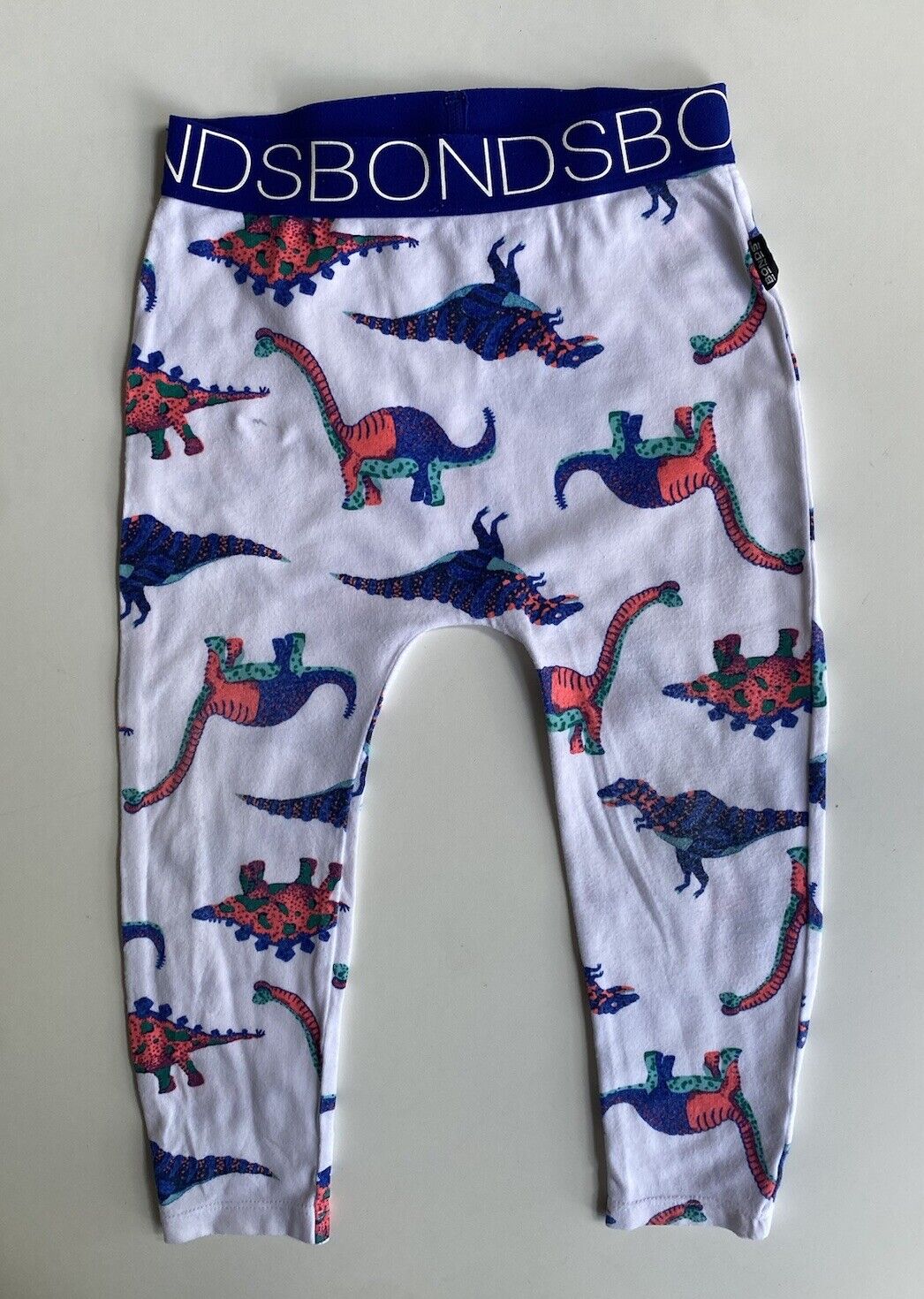 Bonds baby size 18-24 months white blue coloured dinosaur leggings, GUC