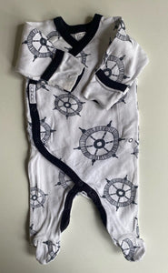 Bonds baby size newborn white black one-piece nautical, GUC