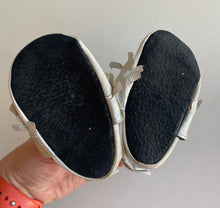 Load image into Gallery viewer, Cheeky Little Soles baby size approx. 18 white silver soft sole shoes, VGUC
