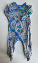 Load image into Gallery viewer, Bonds baby size 3-6 months grey wrap one-piece blue green stars, VGUC
