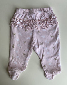 Ollie's Place baby girl size 0-3 months pink footed leggings swans, VGUC