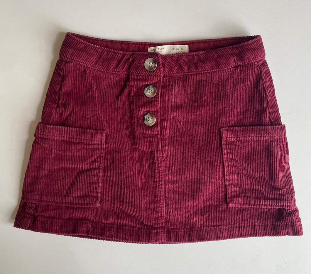 Zara Kids girls size 6 maroon cord adjustable waist mini skirt, VGUC