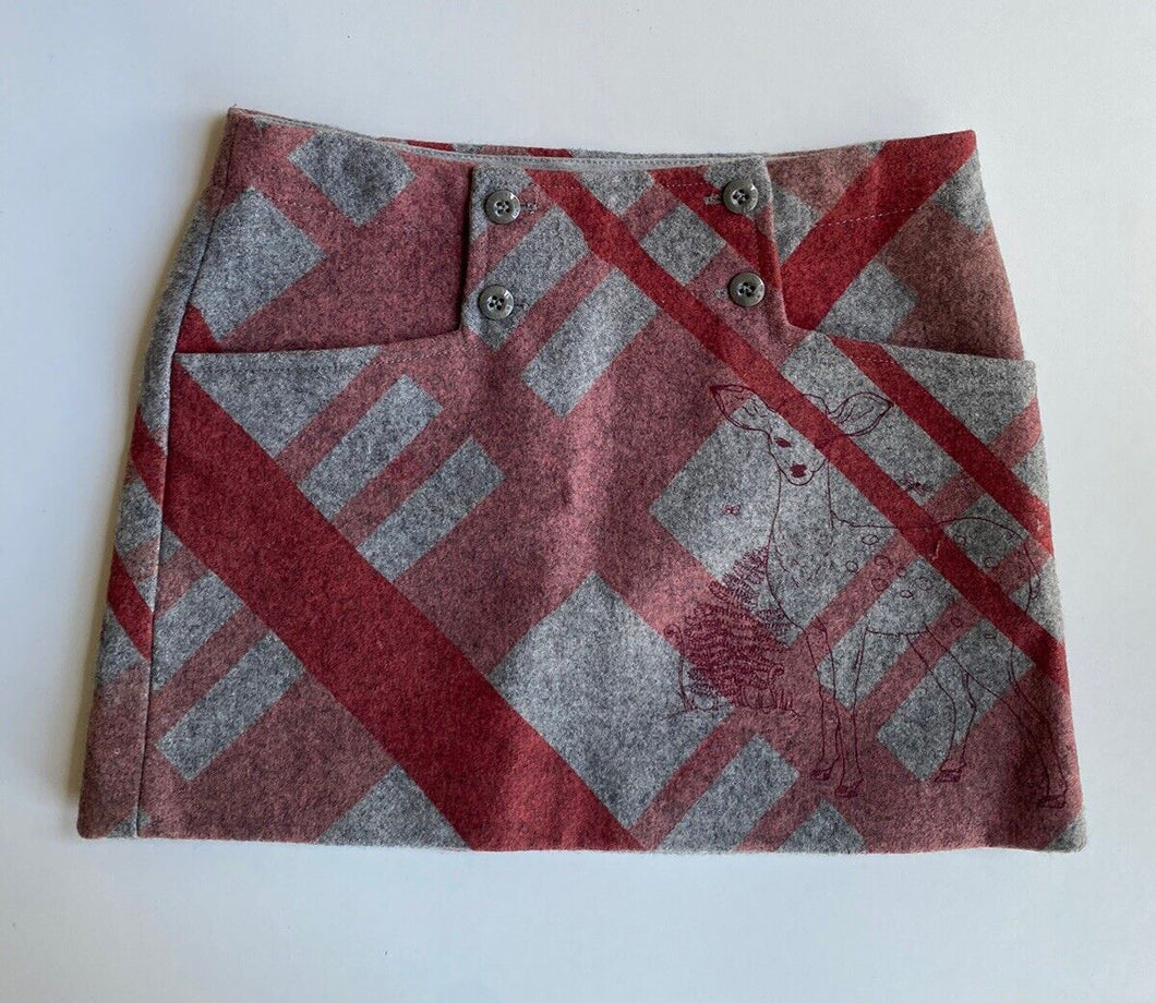 OILILY kids girls size 5 years grey red wool blend skirt deer pockets, EUC