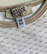 Load image into Gallery viewer, Armani baby size 3-6 months white brown patterned bodysuit top, VGUC
