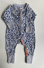 Load image into Gallery viewer, Bonds baby size 0-3 months zippy wondersuit grey blue leopard print, VGUC
