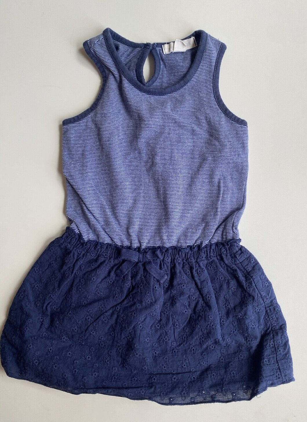 Pumpkin Patch baby girl size 12-18 months blue stripe sleeveless dress, VGUC