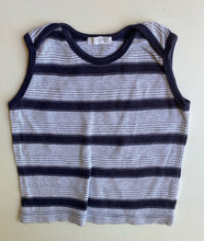 Load image into Gallery viewer, Purebaby baby size 6-12 months blue grey stripe tank top, GUC
