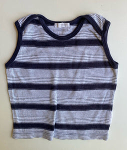 Purebaby baby size 6-12 months blue grey stripe tank top, GUC