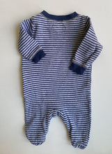 Load image into Gallery viewer, Babies R Us baby size newborn grey blue stripe one-piece monkey, VGUC
