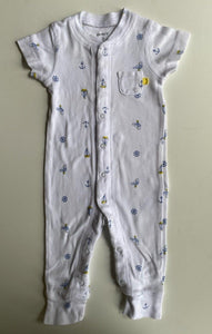 Carter's baby size 0-3 months white blue nautical button up one-piece, VGUC