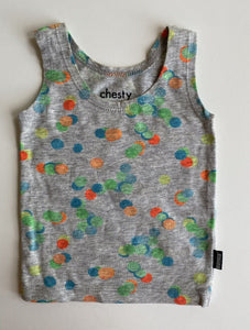 Bonds baby size 0-3 months grey confetti coloured spot tank top, VGUC