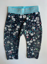 Load image into Gallery viewer, Bonds baby size 6-12 months black blue silver confetti leggings, GUC
