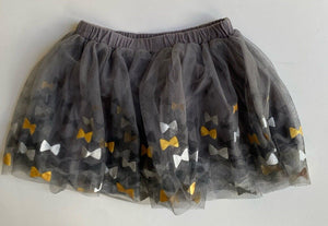 First Impressions baby girl size 12-18 months grey gold bows tutu skirt, VGUC