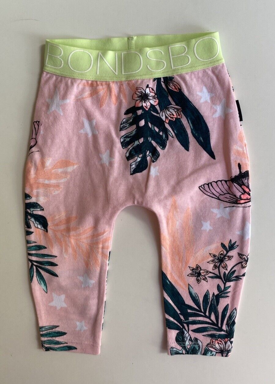 Bonds baby girl size 3-6 months pink stars leaves leggings pants, VGUC