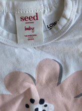 Load image into Gallery viewer, Seed baby girl size newborn white t-shirt bodysuit pink flower, VGUC
