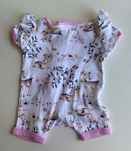 Baby Berry baby girl size 0-3 months pink white deer romper one-piece, VGUC