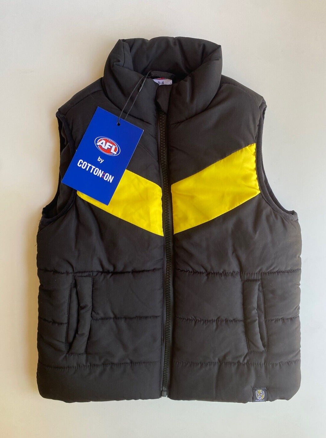 Cotton On Kids x AFL kids size 3-4 Richmond Tigers puffer vest yellow black BNWT