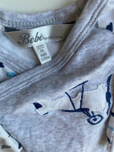 Load image into Gallery viewer, Bebe by Minihaha baby size newborn blue grey plane one-piece, VGUC
