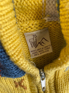 Unbranded kids toddler size approx. 2 yellow knit Peruvian hooded jumper VGUC