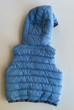 Load image into Gallery viewer, C&amp;A baby size 3-6 months pale blue hooded puffer vest zip, VGUC
